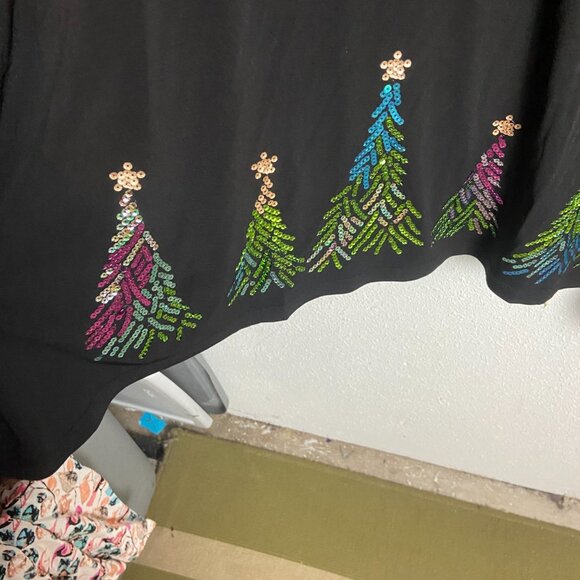 Quacker Factory Size 2x Stretch Black Sequin Christmas Tree Blouse Top Festive - Picture 5 of 5